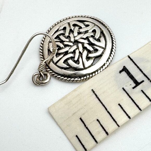 Celtic Knot Vintage Sterling Silver Round Dangle Earrings Intricate Detailing - Picture 3 of 8
